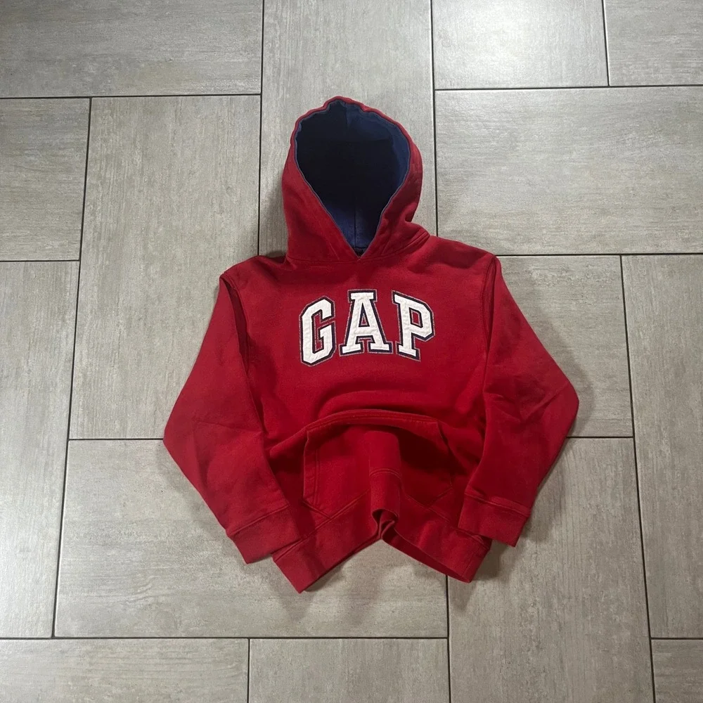 Gap Kids Arch Logo Pullover Hoodie Red Navy Blue Size 10